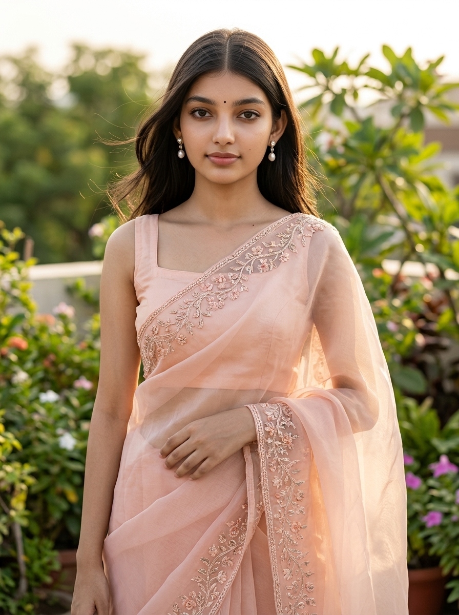 Peach Organza Saree