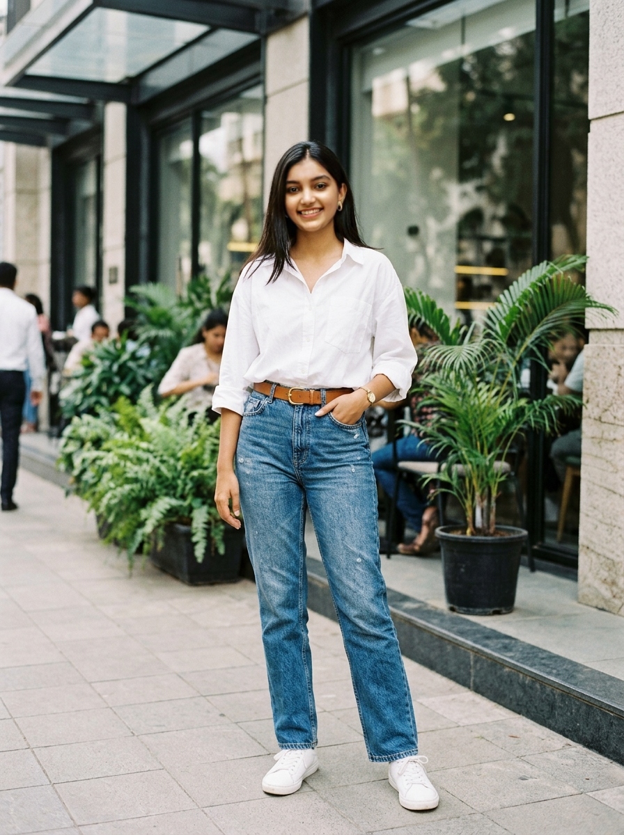 White Poplin Shirt and Jeans